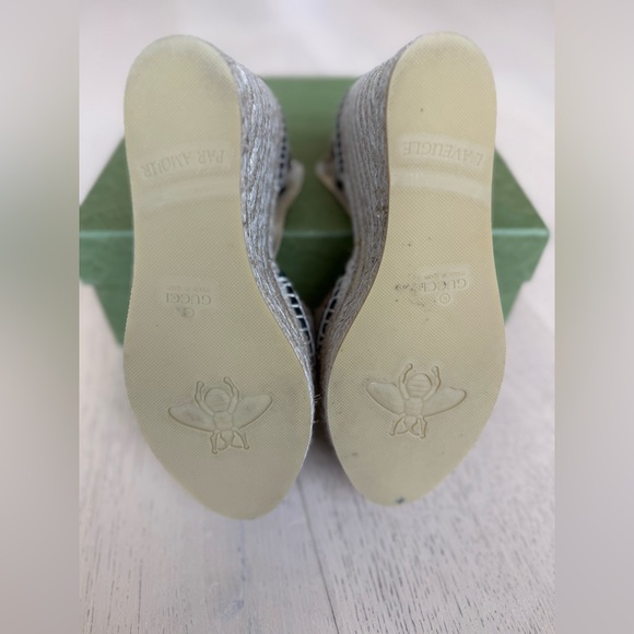 Gucci Monogram Matelasse GG Marmont Espadrille Wedges 39 1/2 Tan/Black